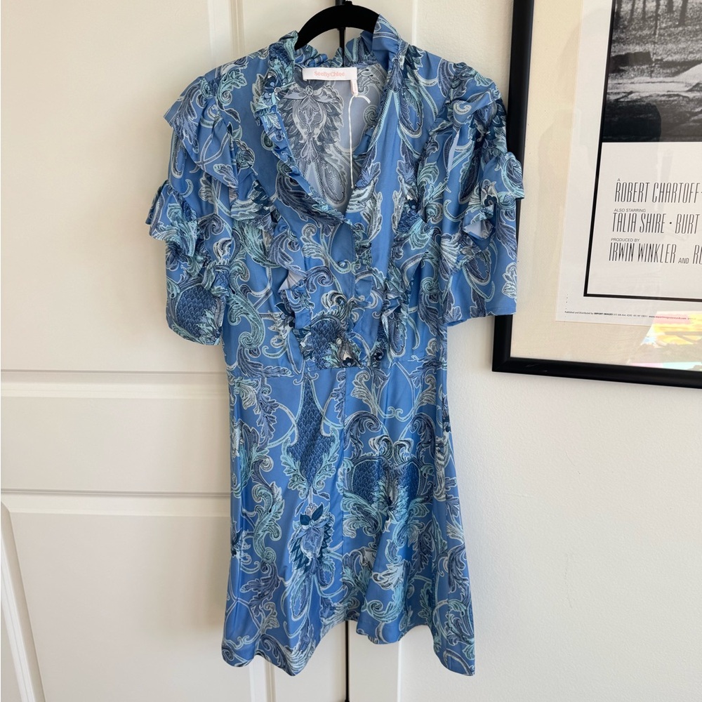 See By Chloe Blue Paisley Mini Dress
